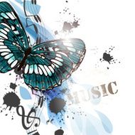 Background with butterfly and notes