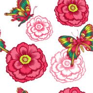 seamless pattern with decorative flowers and butterflies