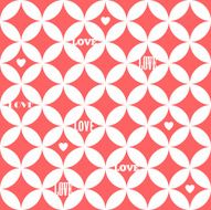 Seamless overlapping circles abstract pattern with words LOVE and hearts