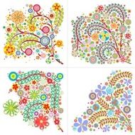 set of floral branch elements on white isolated flowers N2
