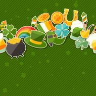 Saint Patrick&#039;s Day seamless pattern with stickers