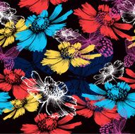 Seamless pattern with abstract colorful flowers and butterflies Vector illustration