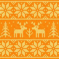 Orange knitted sweater with deer seamless pattern