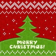 Green knitted Christmas tree applique background
