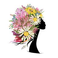 Female portrait with floral hairstyle for your design N12