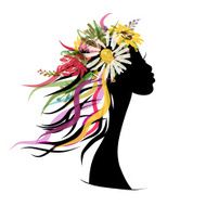 Female portrait with floral hairstyle for your design N13