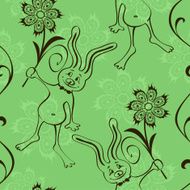 Seamless pattern of rabbits and flowers