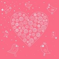 Big heart with cute birds in vector