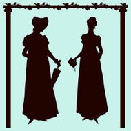 Women in Empire style costumes silhouettes