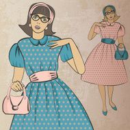girl with handbag in retro style