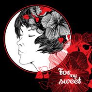 retro portrait of young beautiful girl with flowers in hair