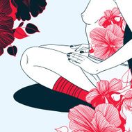 sitting on lap girl with flower tattoo