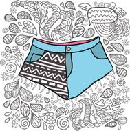Cute cartoon doodle hipster shorts Pocket with ornament print N2
