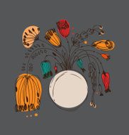 Round retro bunch of flowers with circle frame