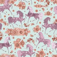 seamless texture with horses in flowers N2