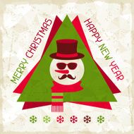 Merry Christmas background with snowman in hipster style