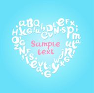 Heart-shaped text banner with white letters