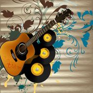 Grunge music vector background with guitar and notes