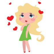 Little blonde with flying hearts
