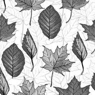 Black and white seamless background with leaves