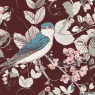 Seamless floral background with bird