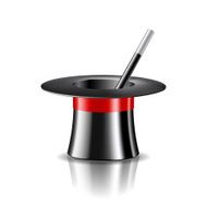 Magic hat and wand on white background