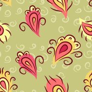 seamless pattern with stylized peacock feather on green background