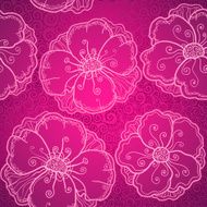 Ornate pink flowers vector seamless pattern