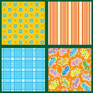 Seamless patterns or backgrounds set - floral plaid striped butterflies
