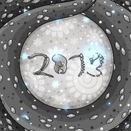 Black and white round card with snake 2013 year