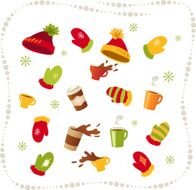 Vector set winter clothing and drinks N2