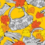 seamless pattern with autumn leaves women&#039;s gloves and handbags