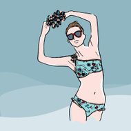 stylish Woman in Floral Bikini posing