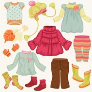Vector collection of clothes for little girl