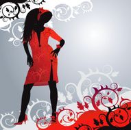 glamour lady in red posing on a flower background (vector)
