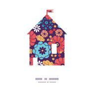 Vector colorful bouquet flowers house silhouette pattern frame
