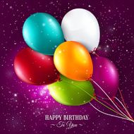 Vector birthday card with balloons and stars on galaxy background N2