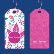 Vector pink flowers vertical round frame pattern tags set