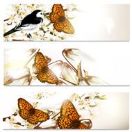 Business cards set in floral style with butterflies