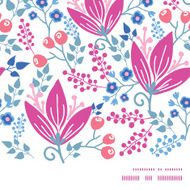 Vector pink flowers horizontal frame seamless pattern background