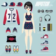 Hipster girl vector set