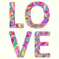 hand-drawing bright colored love word for valentines day or wedding