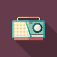 Retro tape recorder flat square icon with long shadows