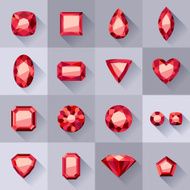 Set of flat style red jewels