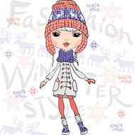 Vector beautiful fashion girl in winter N4