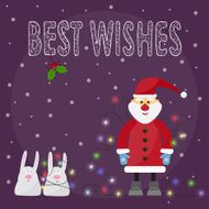 illustration with funny Santa cute cartoon rabbits hand-drawing best wishes N2