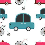 Car and penny farthing seamless pattern