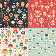 Set of seamless patterns with colorful Christmas flowers