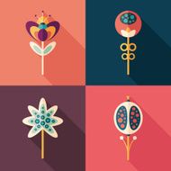 Colorful flowers flat square icons Christmas set 2