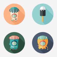 Set of flat round icons Ice Cream Popcorn Lemonade